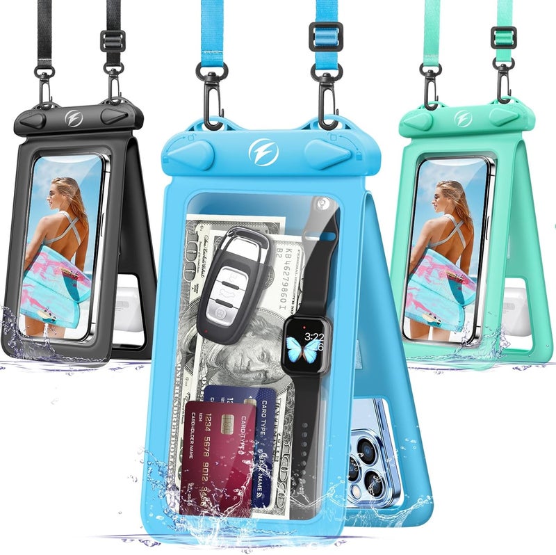 fonken Waterproof Phone Pouch [3-Pack] Double Space Waterproof Phone Case with Adjustable Lanyard Water proof Cell Phone Pouch for iPhone IPX8 Underwater Phone Cases Phone Dry Bag for Vacation Beach Swimming - Image 1